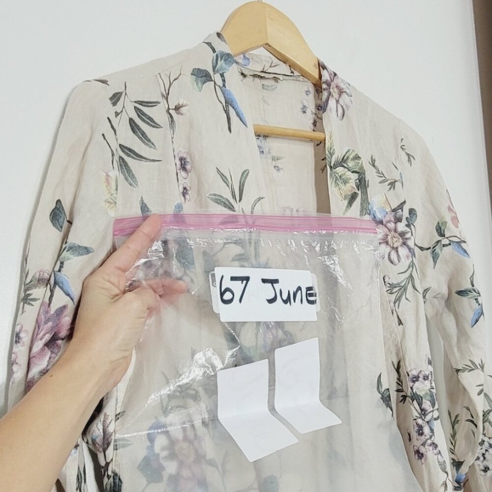Bellambra Floral 100% Linen Open Cardigan Italy Lightweight Adjustable Sides L - Picture 10 of 10